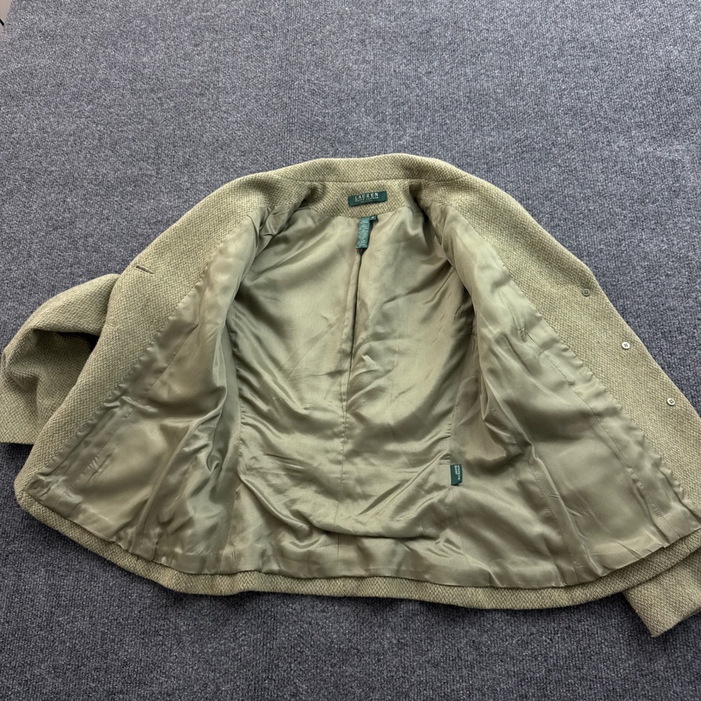 Lauren Ralph Lauren Blazer Womens 8P Green Wool Blend Tweed Equestrian Button - Picture 7 of 14
